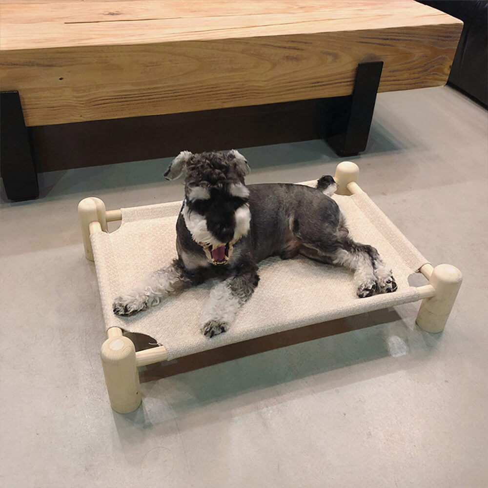 Linen and Wooden Elevated Dog Bed