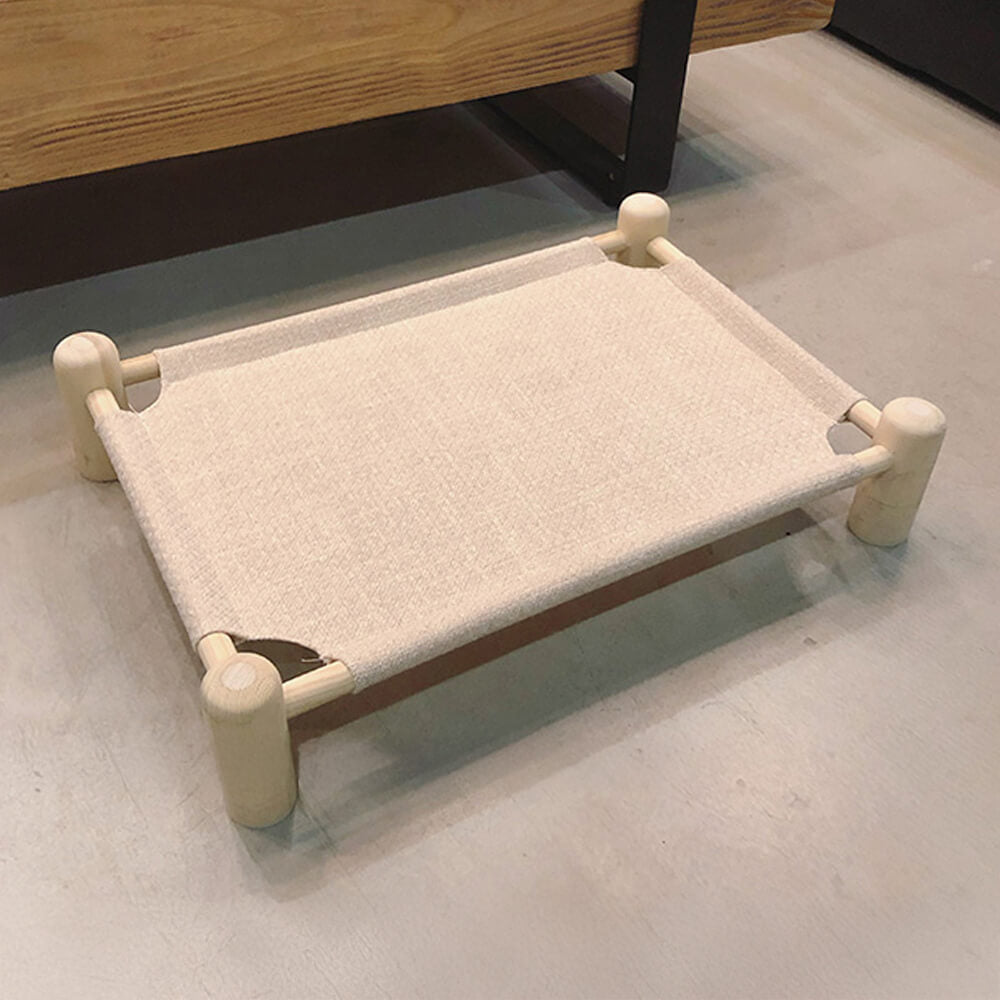 Linen and Wooden Elevated Dog Bed