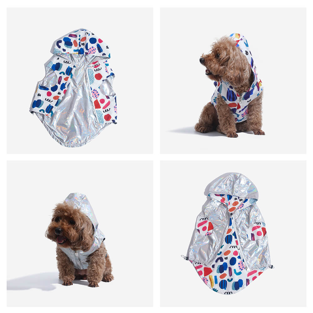 Manteau de pluie imperméable réversible pour chien - Graffiti et irisé